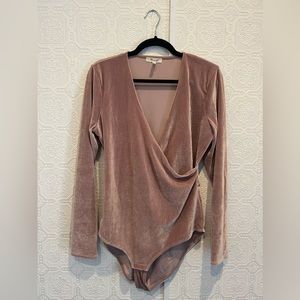 Madewell Blush Velvet Wrap Bodysuit